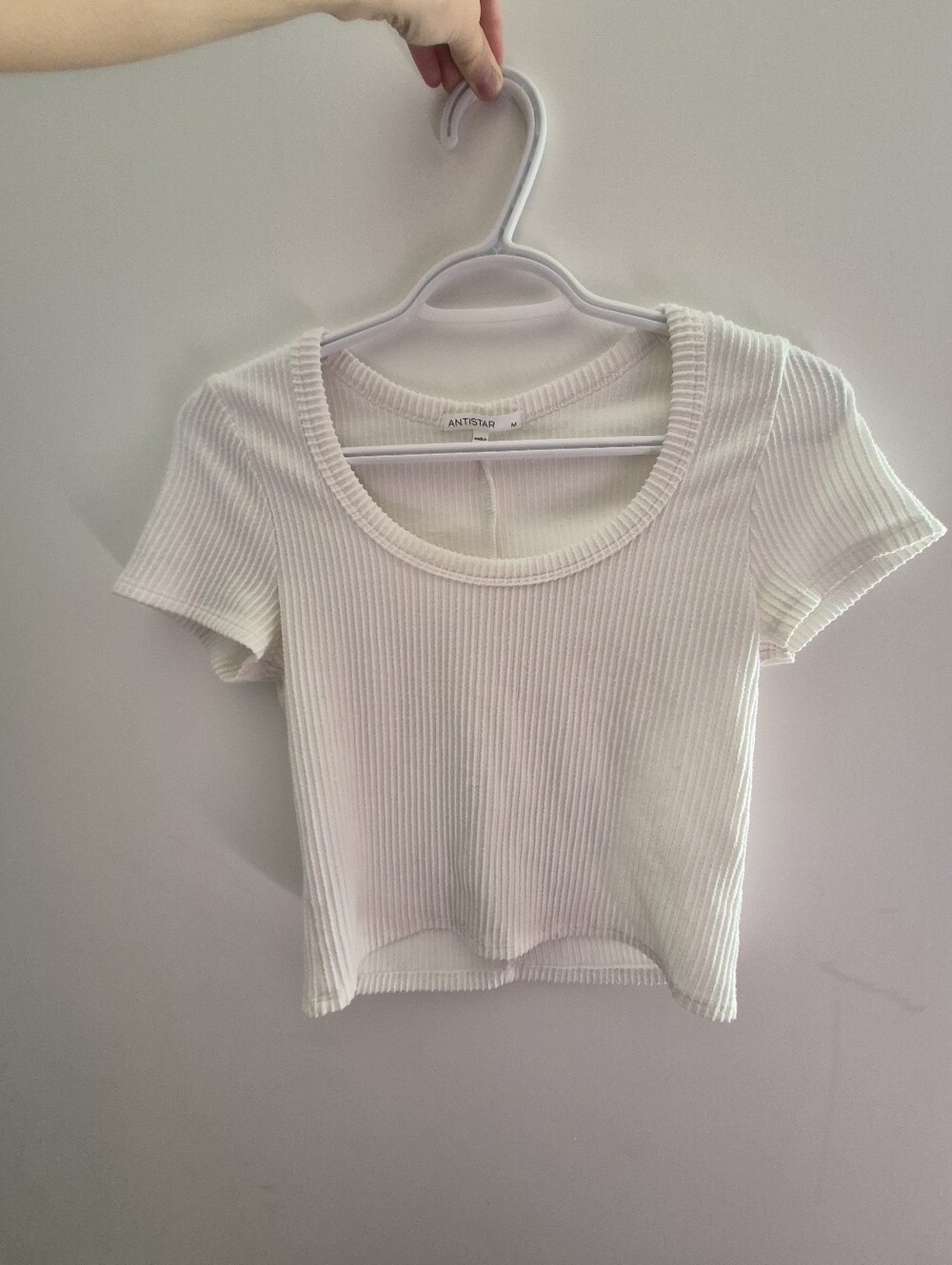 Ribbed Scoop Neck Crop Top in White